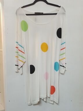 Ness White Polka Dot Tunic Top with Multi-Color Accents